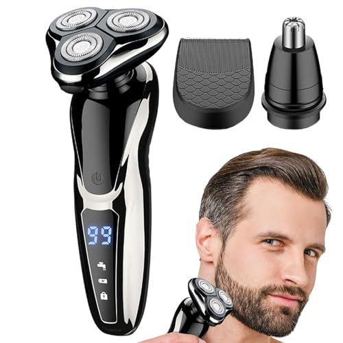 Samuliy Maquinilla de afeitar eléctrica para hombre – Afeitadora eléctrica portátil de 600 mAh | Afeitadora de barba con pantalla LCD recargable, recortadora de pelo inalámbrica para marido