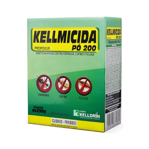 Kellmicida Pó 200 Kelldrin Inseticida com Propoxur 1%, 4x250g, 1kg | Para Cupins, Para Formigas Cortadeiras (Saúvas e Quenquéns), Para Pulgas