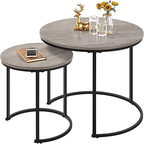 Home Collective Set 2 Tavolini Da Caffè Rotondi Design Loft | 2 In 1 Annidabili | Superficie Antigraffio | Rovere Rustico E Gambe Nere (53 E 43 Cm)