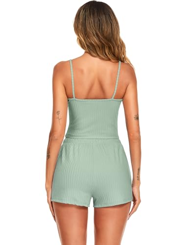 Ekouaer Rib Knit Pajamas Set for Women 3 Piece Lounge Sets Soft Cami and Shorts Pjs with Cardigan Loungewear S-XXL4