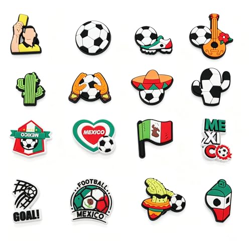 kmkaren 16PCS/Set Charms for Bag Soccer Theme Accessories with Country Flag Charm Decorative Charms for Beach Bags Shoes and Backpacks Fun Sports Gifts for Fans