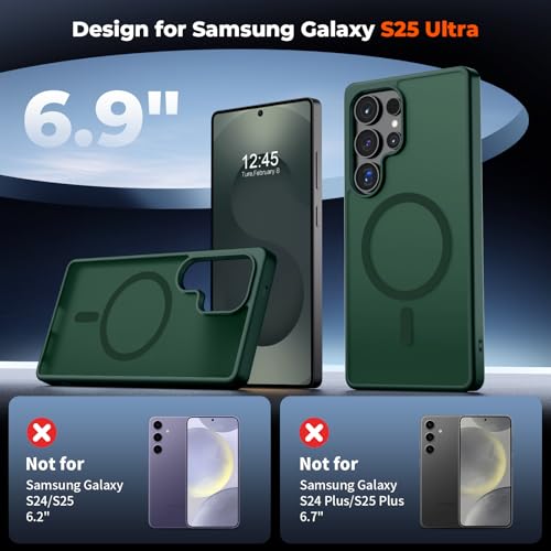 Image of SUPFINE Magnetic for Samsung Galaxy S25 Ultra Case with Screen Protector, (Built-in Magnets) (Military Grade Drop Protection) Slim Translucent Shockproof Phone Case,Forest Green
