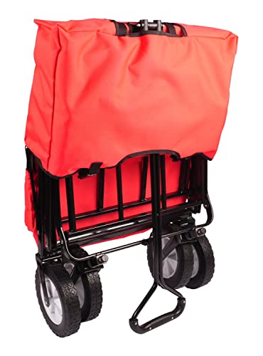 BURI Ultrasport Faltbarer Wagen Bollerwagen Handwagen - Strand Transportwagen mit Seitentasche Picknickwagen Handkarre mit Transporthülle, Rot bis 55kg – Bild 7