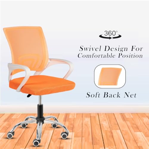 Image of Casa Copenhagen Mesh Mid Back Office /Study /Computer /Revolving /Desk Chair for Work from Home -Metal Base, Height Adjustable Seat-Orange& White Handle