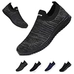 Mens Womens Slip On Trainers Casual Nordic Walking Shoes Breathable Running Shoes Nurse Work Shoes Lightweight Tennis Shoes Soft Mesh Gym Workout Sneakers Black Gray EU45 Convert UK10.5