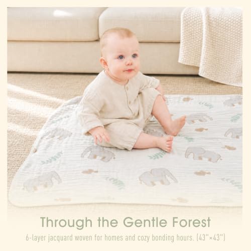 Image of Ultra Soft Muslin Baby Blanket, A Versatile Swaddle and Bed Blanket for Babies, Toddlers, Boys, and Girls (Forest Elephant 1 Pack).