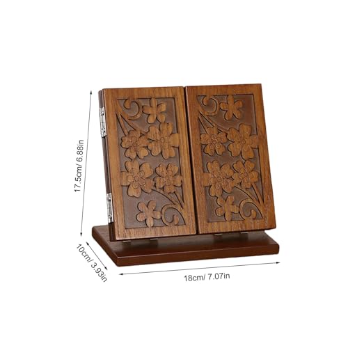 Miroir pliant à trois faces en bois sculpté marron au design fleur unique