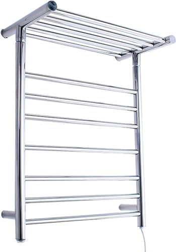 Stainless Steel Heated Towel Warmer Rack - Wall-Mounted Electric Rail with Shelf Mirror Polish Luxury Bathroom Accessory for Cozy Towels and Efficient Drying