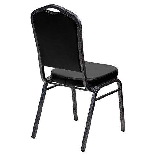 Set Of 8 Contemporary Design Commercial Grade Multipurpose Banquet Stacking Chairs Solid Powder Coated Steel Frame Home Restaurant Office Furniture - Black Vinyl/Silver Vein Frame/2220 #TOP4