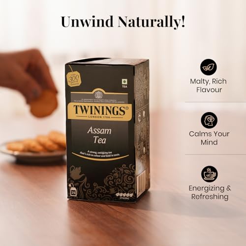 Image of Twinings Assam Tea, 25 Tea Bags, Pack of 1, Strong Strength, Full-bodied, Malty and Robust Flavour, Handpicked Leaves, Enjoy a Hot Cup of Premium Black Tea