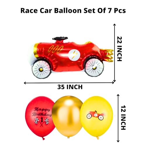 Image of Party Decorz Racing Car Balloon Set of 7 Pcs (1pcs Racing Car Foil Balloon + 4pcs Car Printed Balloon + 4pcs Chrome Balloon) For Racing Car Theme, Birthday Party Decoration