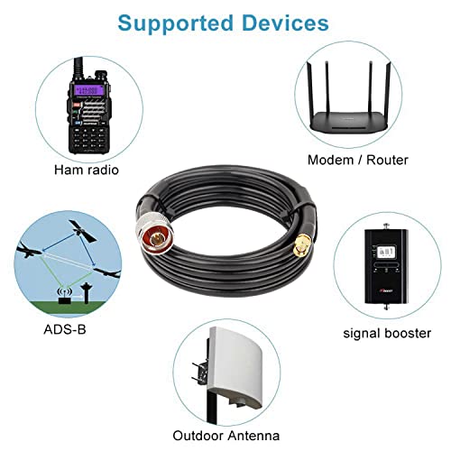 Image of MOOKEERF KMR240 N Male to SMA Male Cable - 15FT Ultra Low Loss SMA to N Cable 50 ohm for WiFi Router /GPS Receiver /Antenna /Signal Booster Use