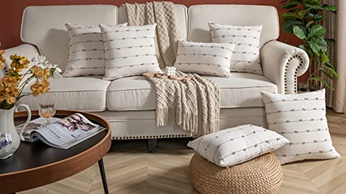 Caflife Boho Throw Pillow Covers 20X20 Inches Beige And Natural Linen, Set Of 2 Modern Farmhouse Decorative Pillow Covers For Couch Bed, Living Room #TOP5