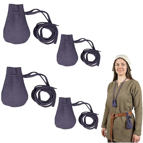 Image of Mythrojan Small Trinket Pouches Suede Leather Drawstring Coin & Dice Bags for LARP, SCA, Viking & Medieval Events (4, Dark Blue, Large : 4 inch X 2.9 inch X 2.6 inch)