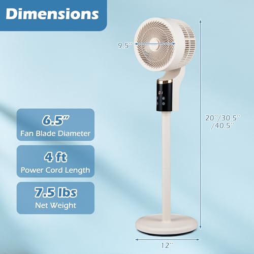 COSTWAY Pedestal Fan for Bedroom, Compact Oscillating Standing Fan with 70° Oscillation, 90° Tilt, 3 Adjustable Heights, 8 Speeds, 12H Timer & Remote, Quiet Table Fan for Home Office (White)