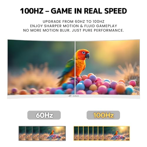 Image of CRUA 34 Inch 21:9 UWQHD 100Hz IPS Ultrawide Curved Monitor, Speakers, White | 120% sRGB, 92% DCI-P3, 1.07B Colors, FreeSync, Blue Light, 3800R, HDMI 2.0, DP 1.4, 100x100 Mount, Office, Editing, Design PC