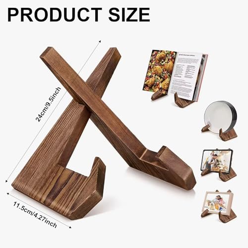 Recipe Book Stand,Wooden Cook Books for Display Stand,Cook Book Stands for Kitchen,Reading Hands Free Stand Cookery Book Stand for Cooking Kitchen,Portable Foldable Rustic Recipe Book Holder - Image 2