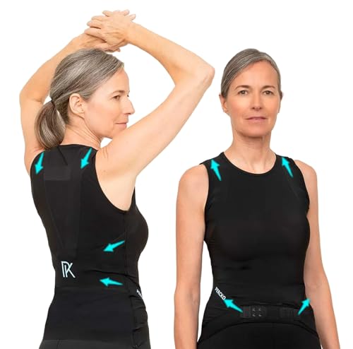 PERCKO, T-shirt de sport respirant pour femme, Soulage le mal de dos, Sans Manches, Col Rond, Tenseurs Brevetés, Noir, XL