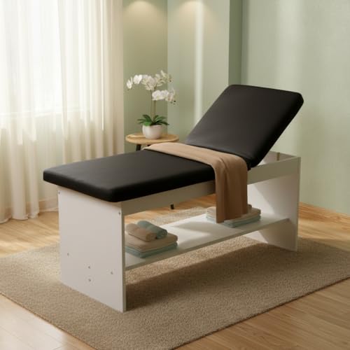 Carenovo Oak Wooden Medical Examination Table Non-Folding Professional Treatment Couch for Physiotherapy, Chiropractic & Clinic Use (Black, White) - Thumbnail 6