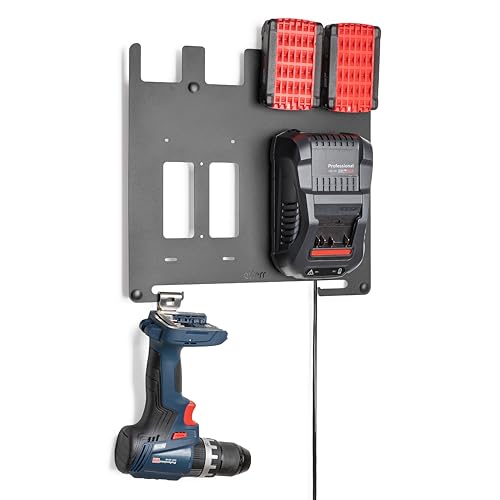 etterr • Soporte Metálico de Pared para Baterías y Cargadores Bosch Professional 18V • Compatible con GAL 18V-40, GAL 18V-160C, 1880 CV, 3680 CV y GAX 18V-30 • Estación de Carga • Colgador Taladro