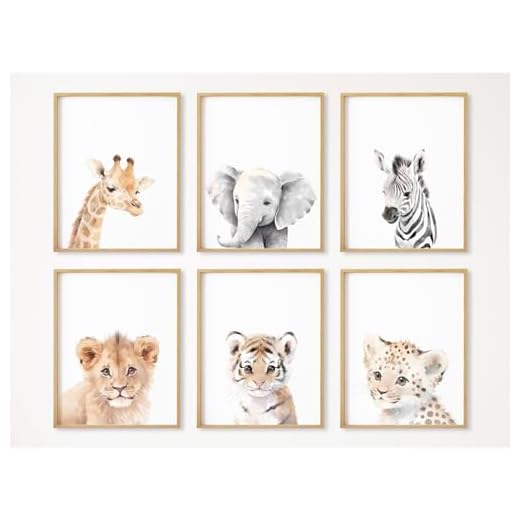 Nursery Animal Wall Art Decor Baby Safari Canvas Prints Jungle Animal Wall Art Poster Baby Room Art Nursery Safari Pictures for Bedroom Boys Room 12x16 Inch Set of 6 Unframed