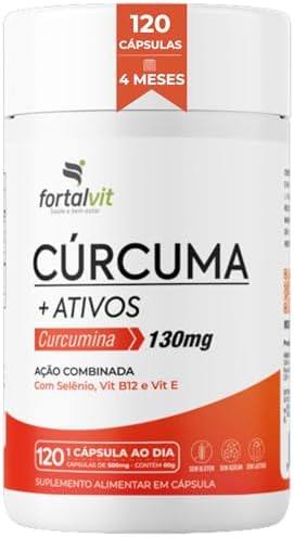 Cúrcuma 120 Cápsulas, 4 Meses de Uso, com Vitamina E, Selênio e B...