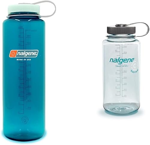 Nalgene Sustain Tritan - Botellas de agua sin BPA fabricadas con 50% plástico reciclado, 48 onzas y 32 onzas, boca ancha