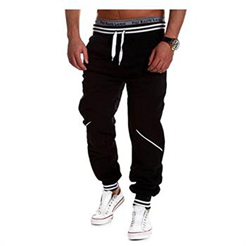 Keybur Men's Harem Casual Baggy Hiphop Dance Jogger Sweatpants Trousers (Asia Size XL-US Size M, Black)