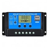 Regulador Solar PWM 30A 12V 24V, Controlador de Càrrega amb Pantalla LCD i Doble USB 5V, Regulador per a Panell Solar Compatible amb Bateria AGM GEL Plom Àcid