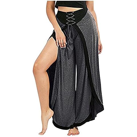 Plus Size Palazzo Pants for Women Boho Flare Pants, Elastic Waist, Wide Leg Pants for Women, Solid & Printed, Stretchy and Soft F172 Dark Gray Cover
