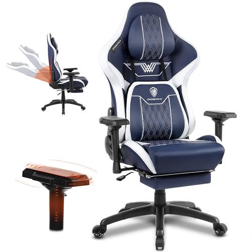 Image of Dowinx Gaming Chair with Footrest, Ergonomic Computer Chair with Comfortable Headrest and Lumbar Support, Game Office Chair for Adults Pu Leather High Back, 350LBS, Blue
