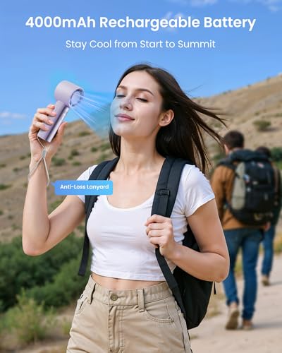 Image of Gaiatop Small Handheld Personal Fan, Powerful High Speed Turbo Cooling, 4000mAh USB Rechargeable Battery Powered Mini Portable Fan for Travel, Outdoor Essentials, Summer Gifts for Women Girls, Purple
