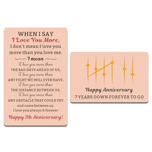 XPENMULBOJA 7 Year Anniversary Cards for Husband Wife, Happy 7th Wedding Anniversary Copper Card for Women Men, 7 Years Married Wallet Card Gift for Fathers Day Cards