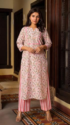 Image of FABNEX Kurta Set for Women | Women Kurta Pant Set |Cotton Blend Regular Women Kurti with Dupatta (Mix Kurta Set 2)