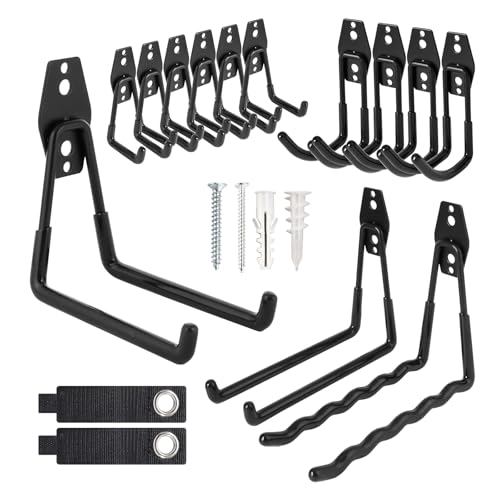 Wexoride ガレージ収納フック 15個パック 高耐久ガレージフック ナイロンストラップ付き 壁取り付けツールオーガナイザーフック はしご/自転車/ツール/ホース用 コンクリート、レンガ、木製、石膏壁に最適