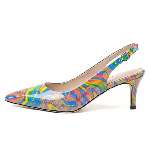 Image of NUMALEO Slingback Heels for Women Pointed Close Toe Kitten Heels Patent Pumps Dress Party Comfy Heeled Sandals Stiletto 2.5 Inch Dress Shoes