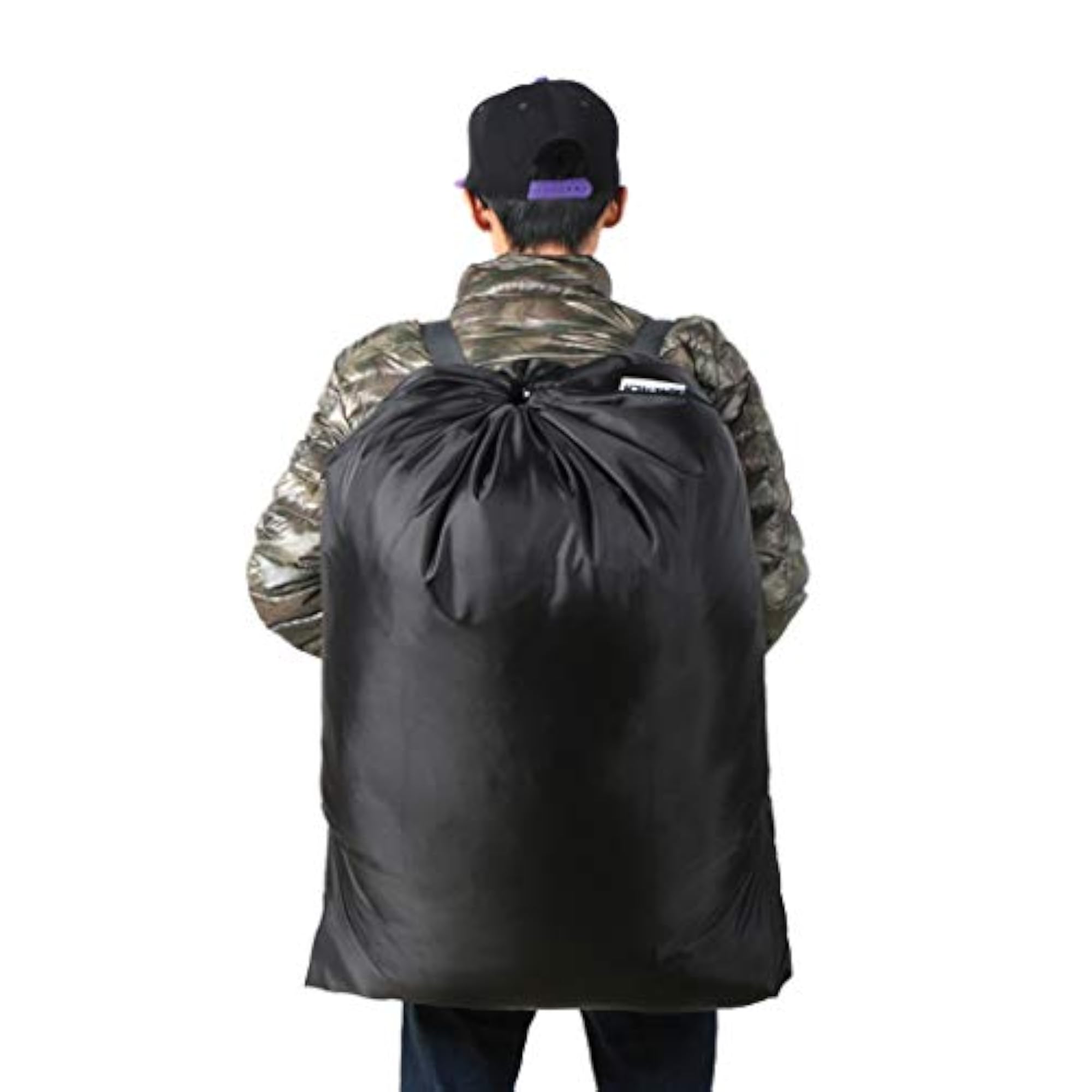 Laundry Bag Backpack with Straps, Black & Blue