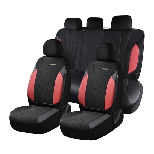 Image of Coverado Seat Covers Full Set, Automotive Car Seat Protectors 5 Seats, Red Driver Protectors Universal Fit for SUVs, Trucks, Sedans,Car Accessories