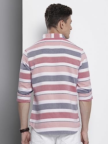 Image of The Indian Garage Co Men Slim Fit Striped Full Sleeves Cutaway Collar Casual Shirt