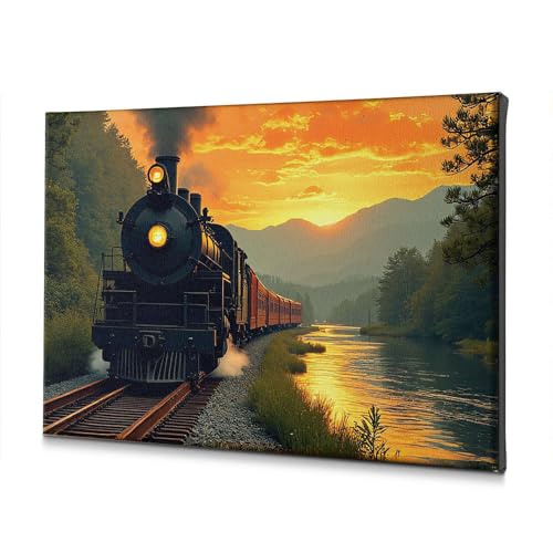 Décoration murale religieuse de Pâques train à vapeur paysage coucher de soleil