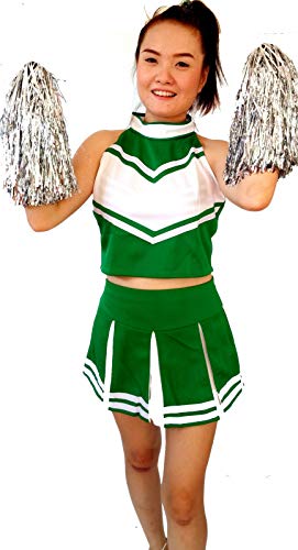 Total 2550 Big Girls' Women Cheerleader Costume Uniform Cheerleading Adult Dress Outfit Halloween Green/White (L/ 12-14)