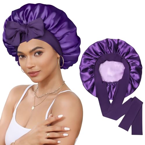 CHLINS Double Layer Satin Bonnet for Sleeping, Hair Bonnet for Curly Hair