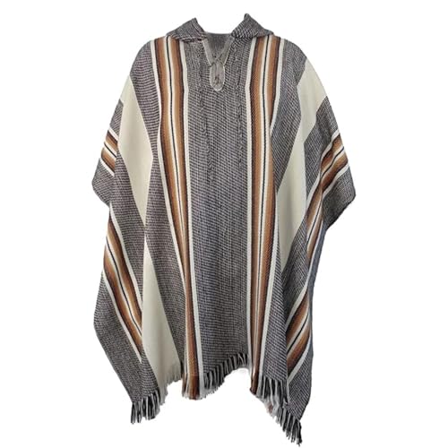 Gamboa Alpaca Poncho Hombre con Capucha Estilo Mexicano Lana Otoño Invierno