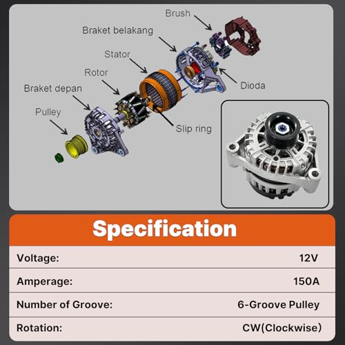 Image of 13597233 Alternator 150A 12V Compatible with 2010-2015 Chevrolet Camaro | SS 1SS 2SS V8 6.2L Replace 11486 11486N 849134 13588310 13501721 FG15S032
