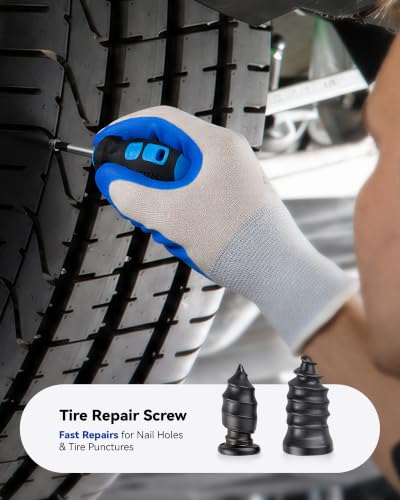 Image of OMT Tire Repair Kit, Tire Plug Kit with Repair Screw, Plug, Pressure Gauge