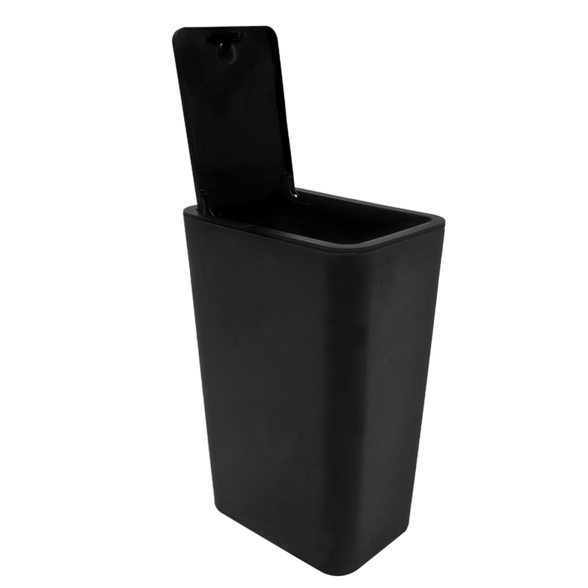 Vaguelly 12l Black Kitchen Trash Can with Lid, Portable Abs Waste Bin with Large Opening, Reusable Bathroom Wastebasket for Home and Office Use