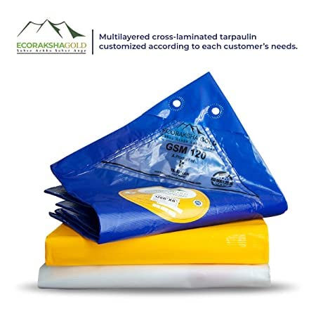 Image of Ecoraksha Gold Premium Multilayer Eco-Friendly Tarpaulin Sheet Waterproof Tirpal Heavy Duty 27 X 18 Ft Poly Tadpatri - Multipurpose 250 GSM Plastic Cover Tharpai, Thadika, Tarp (Blue)