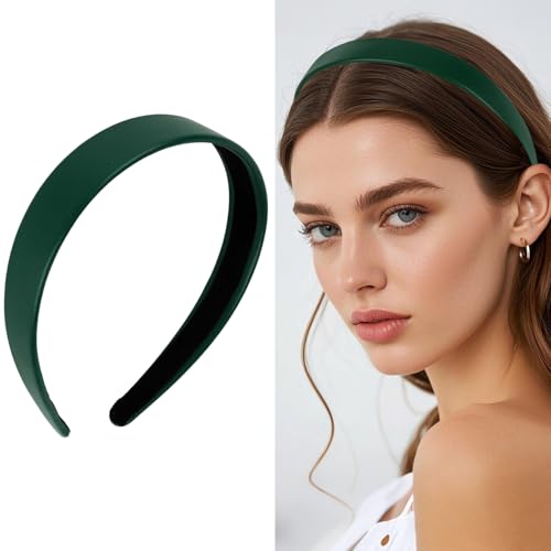 Wecoe Dark Green PU Leather 1 Inch Wide Non-Slip Fashion Headband Hair Accessory for Women and Girls Holiday Costume Diademas Coreanas Para Mujer