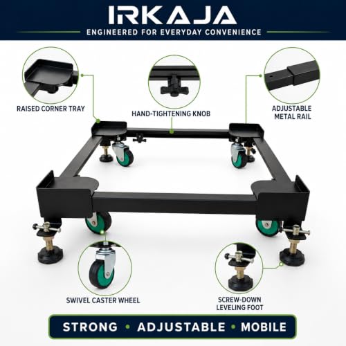 Image of Heavy Duty Adjustable Wheeled Metal Washing Machine Stand /Trolley for Front /Top Load Washers, Refrigerators & Dishwashers (Adjustable (Min.: 16 inchX20 inch, Max.: 31 inchX24 inch)