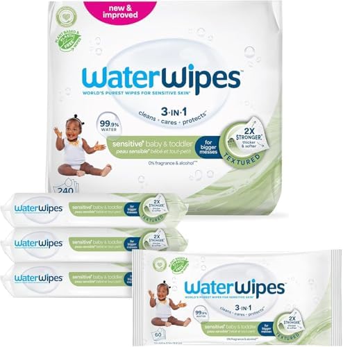 WaterWipes Sensitive+ Baby & Toddler Wipes, 3-In-1 Cleans, Cares,...